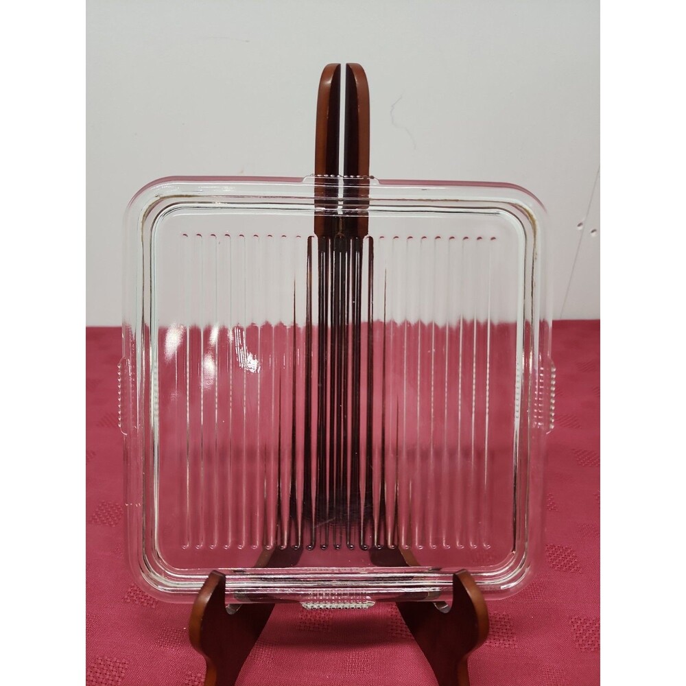 Vintage Federal Glass Square Refridgerator Dish Lid 8.5" Ribbed LID ONLY 1940'S